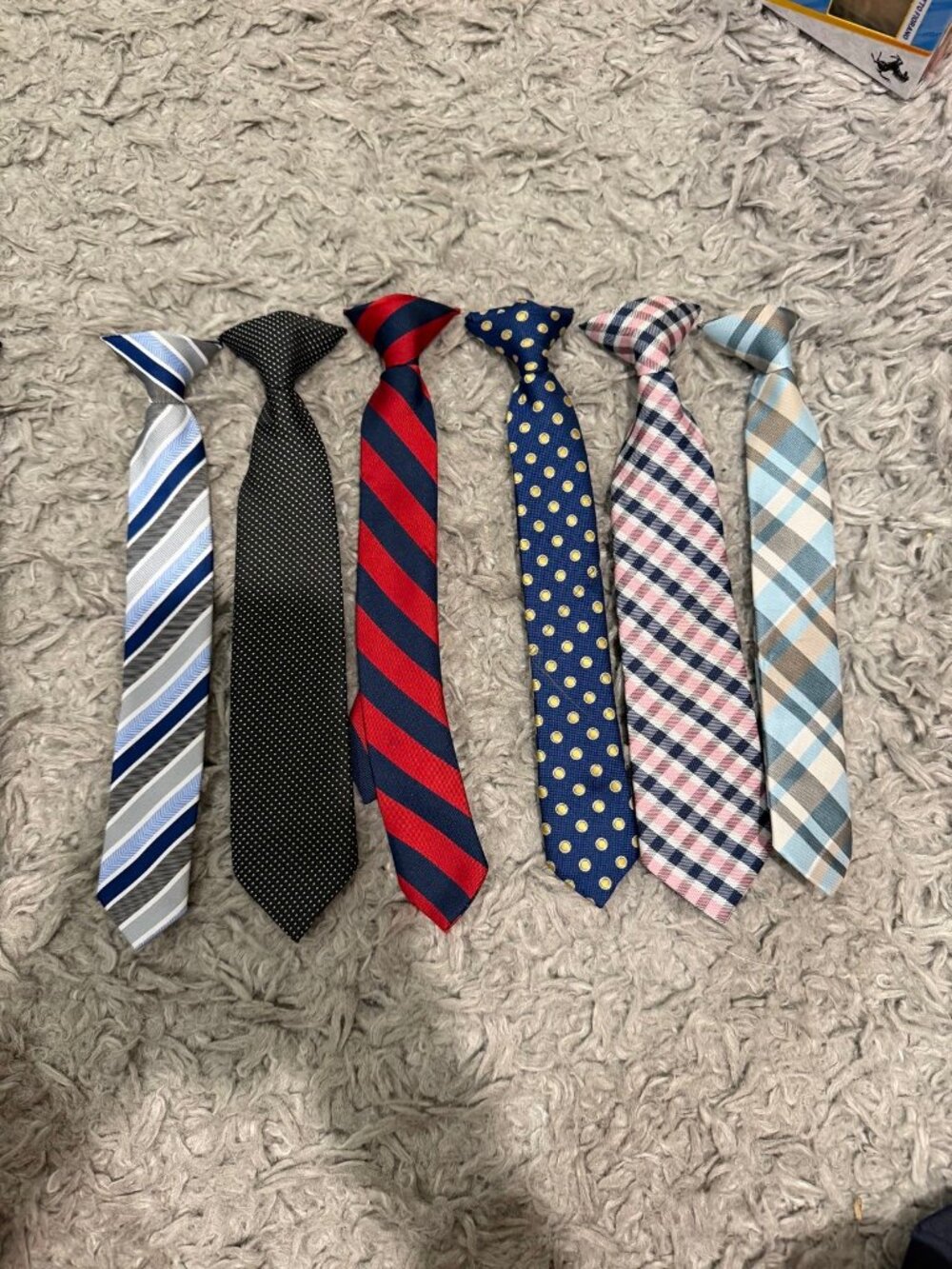 Kids Clip-On Ties Set of 6 Plaid Stripes Polka Dots Toddler Boys Dress Ties